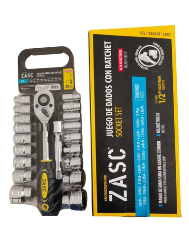 [Z-SS20] Dado con ratchet ataque 1/2" milimétrico ZASC (set 20pz)
