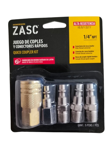 [Z-QCK5] Acople rapido neumatico 1/4'' ZASC (set 5 pz)