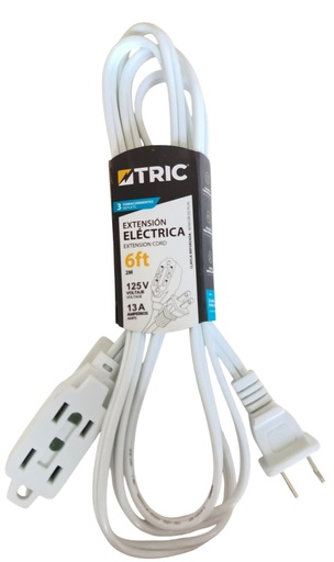 [T-EC6FT-WT] Extensión eléctrica 3 x 2p + t 13a ac125v 2 metros TRIC (2 x 16awg)