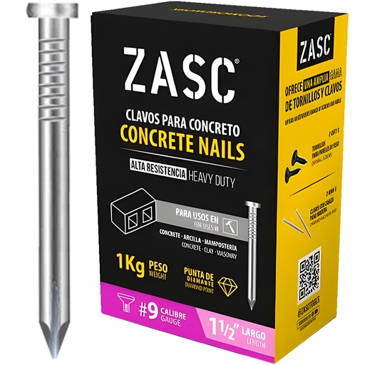 [Z-K1.5] Clavo para concreto #9 x 1.5" ZASC (1 kg)