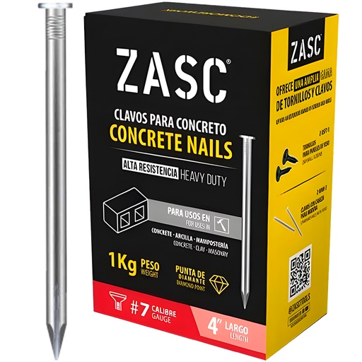 [Z-K4] Clavo para concreto #7 x 4" ZASC (1 kg)