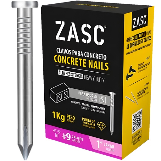 [Z-K1] Clavo para concreto #9 x 1" ZASC (1 kg)