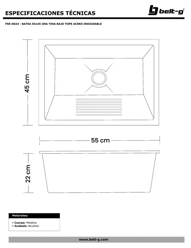 Batea acero inox BELT-G (55cm x 45cm)