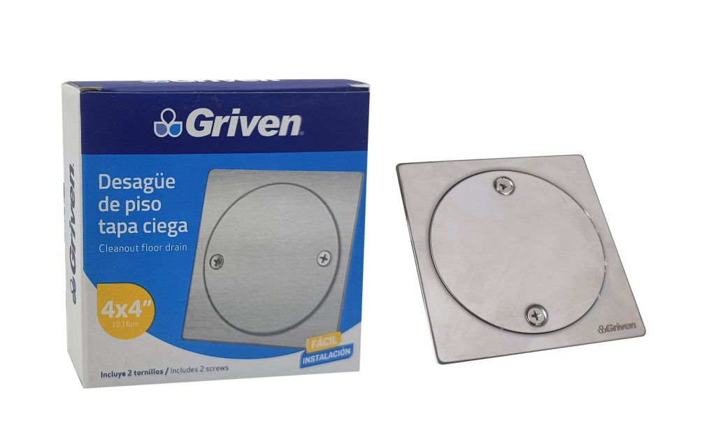 Desague para piso 4'' x 4'' tapa ciega GRIVEN (cromada)