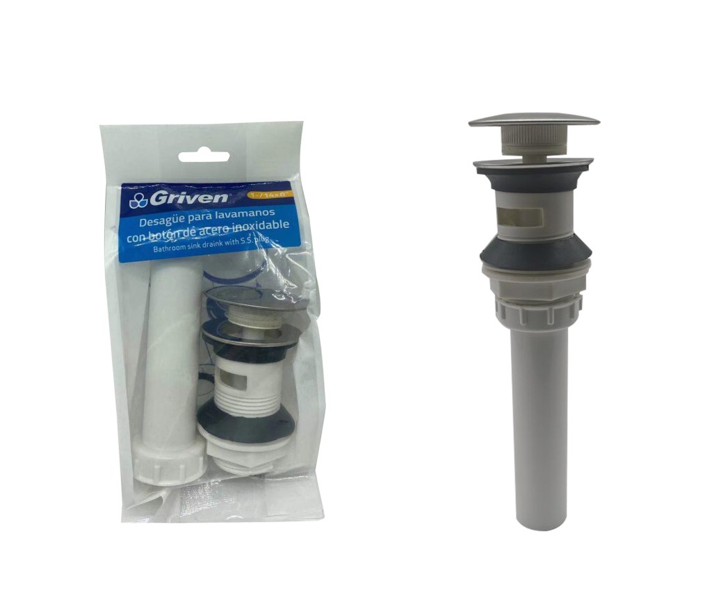 Desague para lavamano 1.1/4″ x 8″ GRIVEN (push boton)