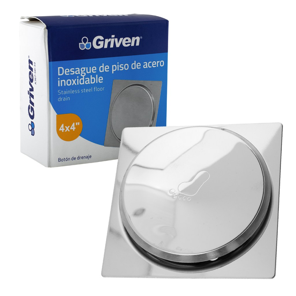 DESAGUE PARA PISO 4''X4''  CON TAPA PUSH ACERO INOXIDABLE GRIVEN