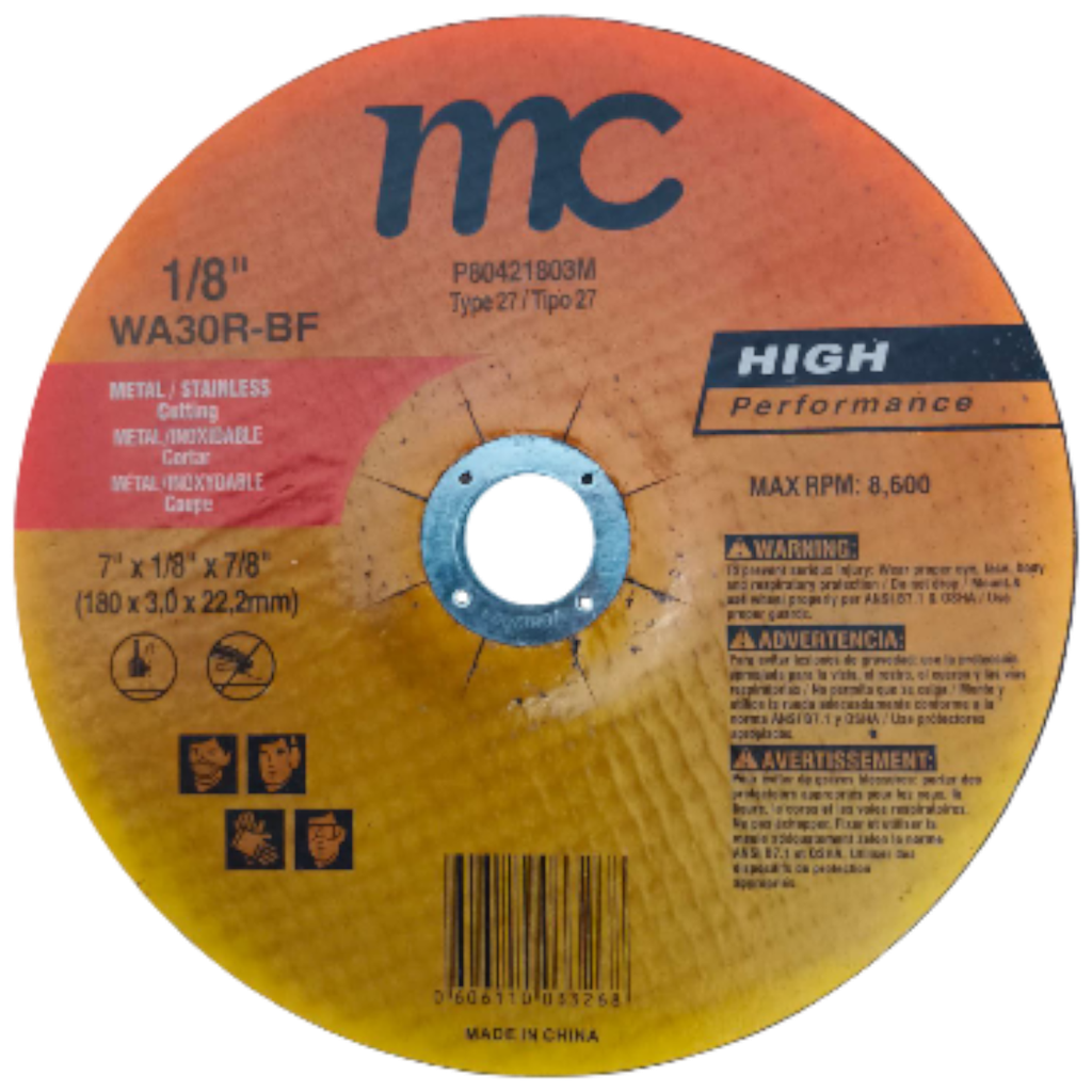 Disco abrasivo 7'' x 1/8'' x 7/8'' centro deprimido MC