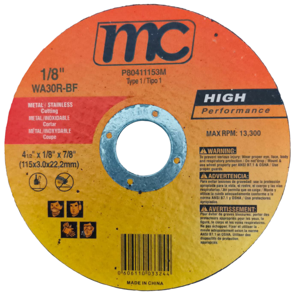 Disco abrasivo 4.1/2'' x 1/8'' x 7/8'' MC (centro plano)