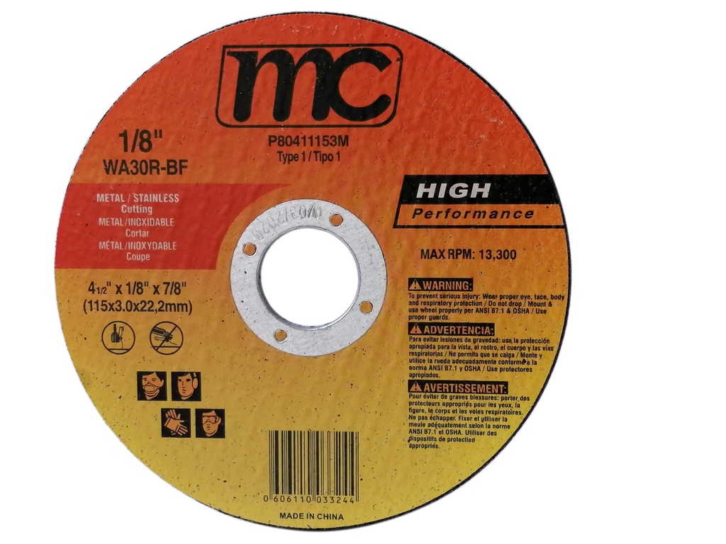 Disco abrasivo 4.1/2'' x 1/8'' x 7/8'' MC (centro plano)