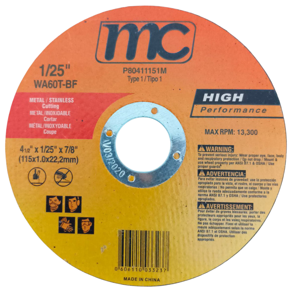 Disco abrasivo 4.1/2'' x 1/25'' x 7/8'' MC (centro plano)