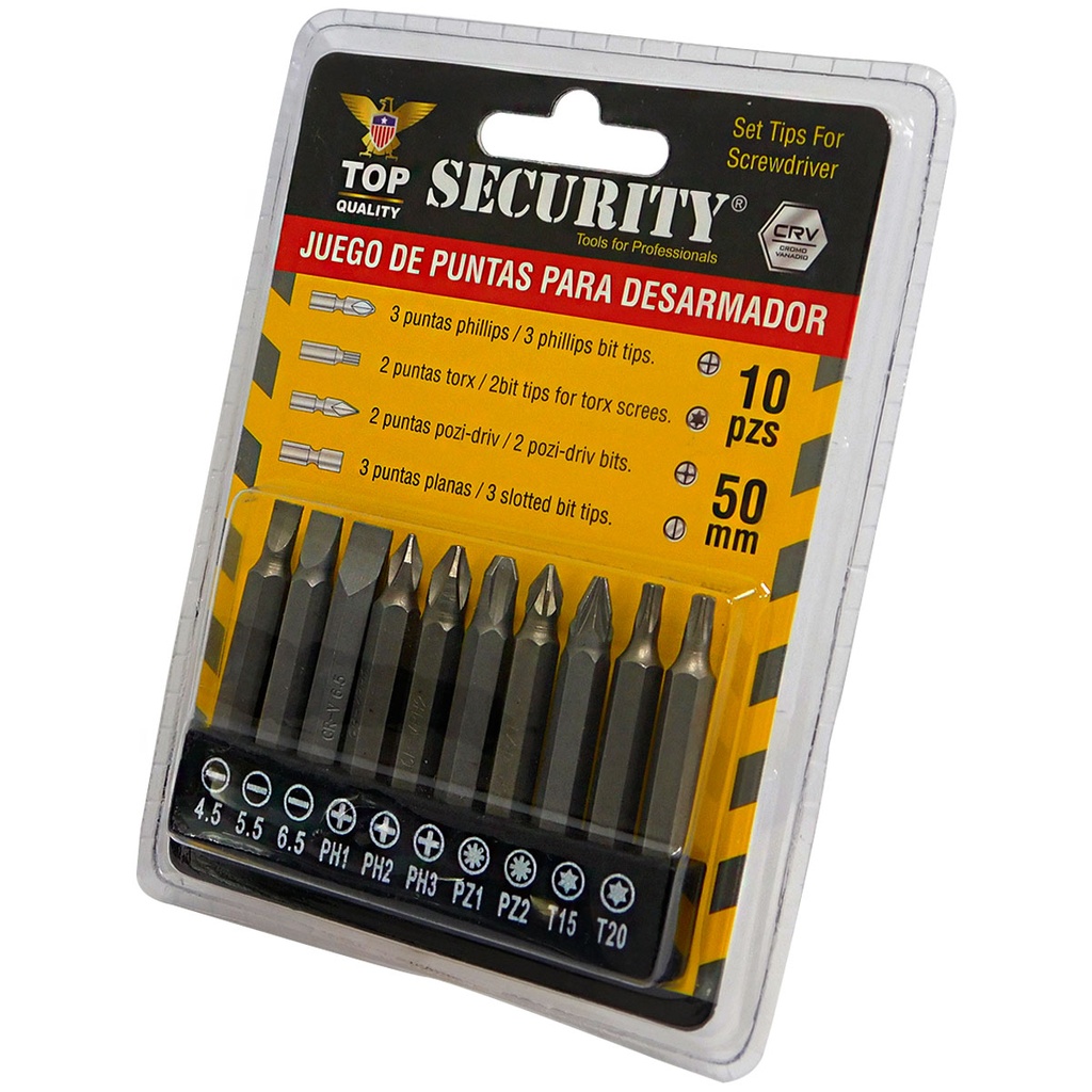 Puntas para atornillador SECURITY (set 10pz)