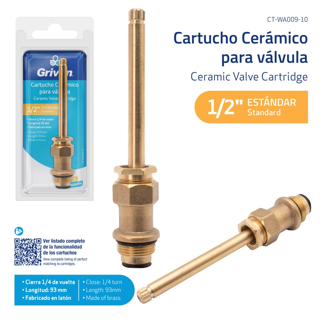 Vástago ceramico 1/2" x 6" para grifería GRIVEN (Laton)