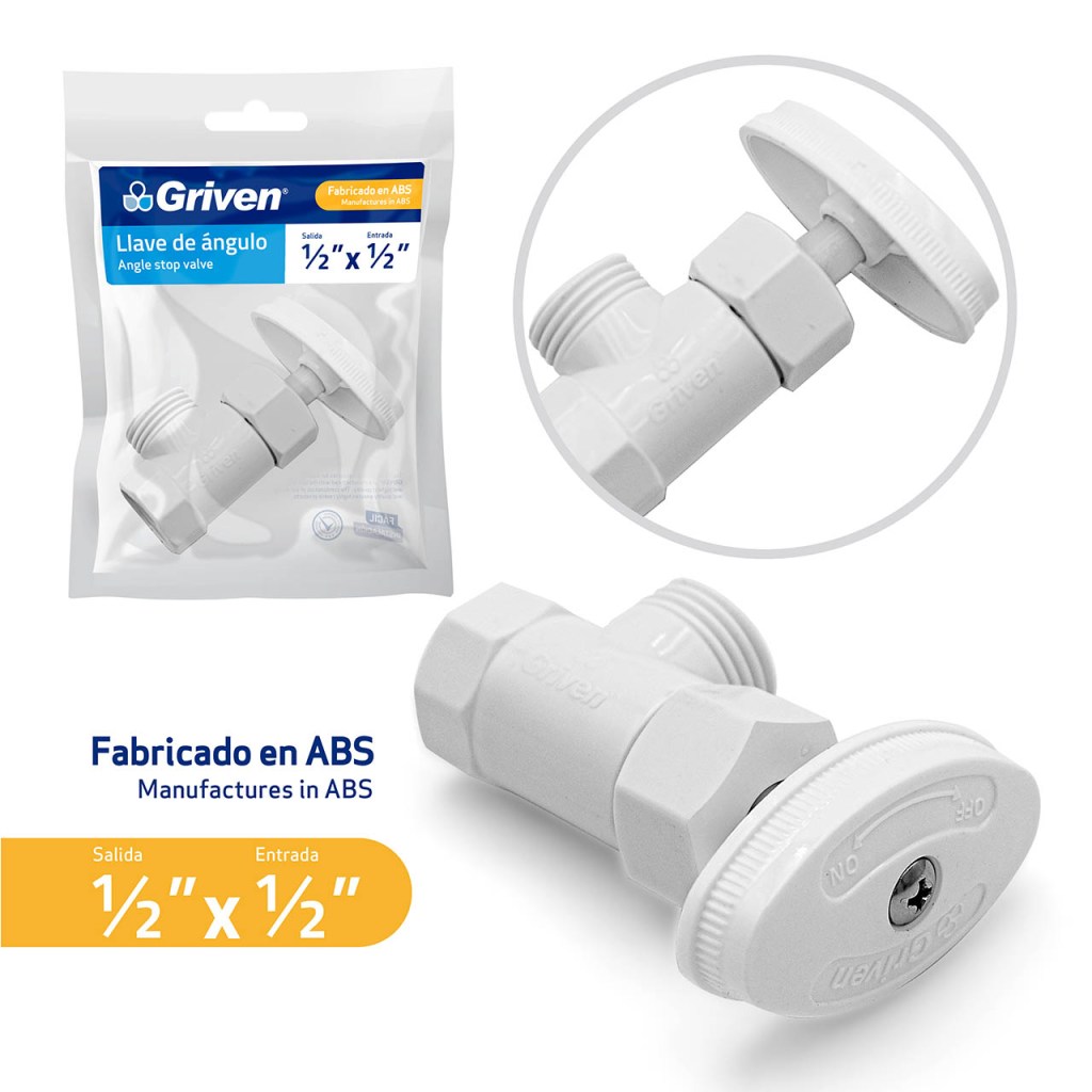 Llave de arresto 1/2'' x 1/2'' GRIVEN (plastica)