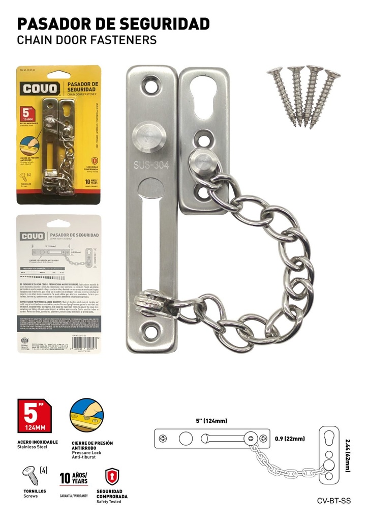 Pasador de seguridad con cadena COVO (acero inoxidable) (5")