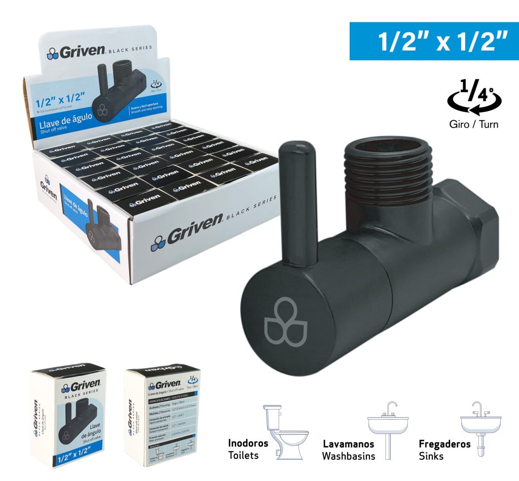 Llave de arresto 1/2'' x 1/2'' GRIVEN (negra)