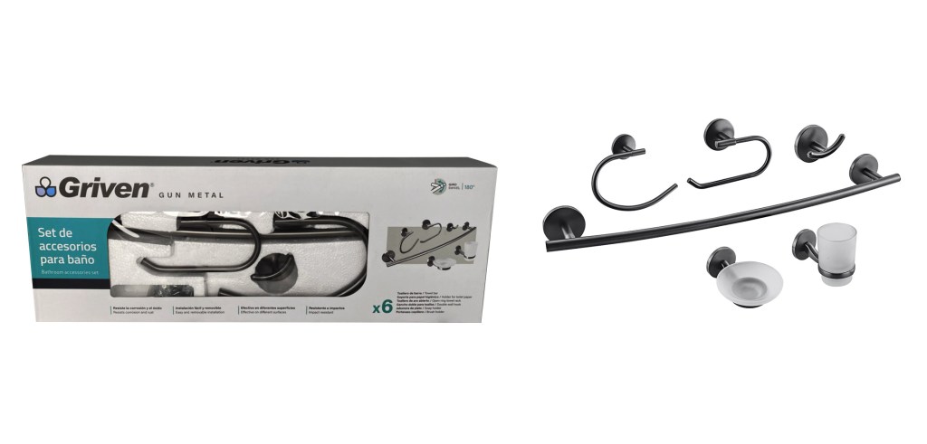 Accesorio para bano gun metal GRIVEN (set 6pz)
