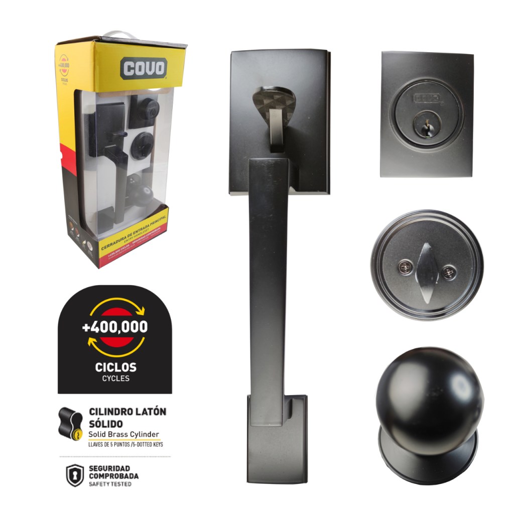 Cerradura de entrada principal COVO (negra)