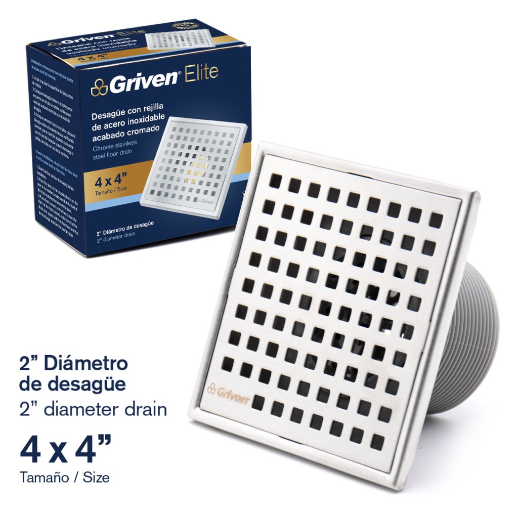 DESAGUE DE PISO 4″ X 4″ CROMADO GRIVEN ELITE