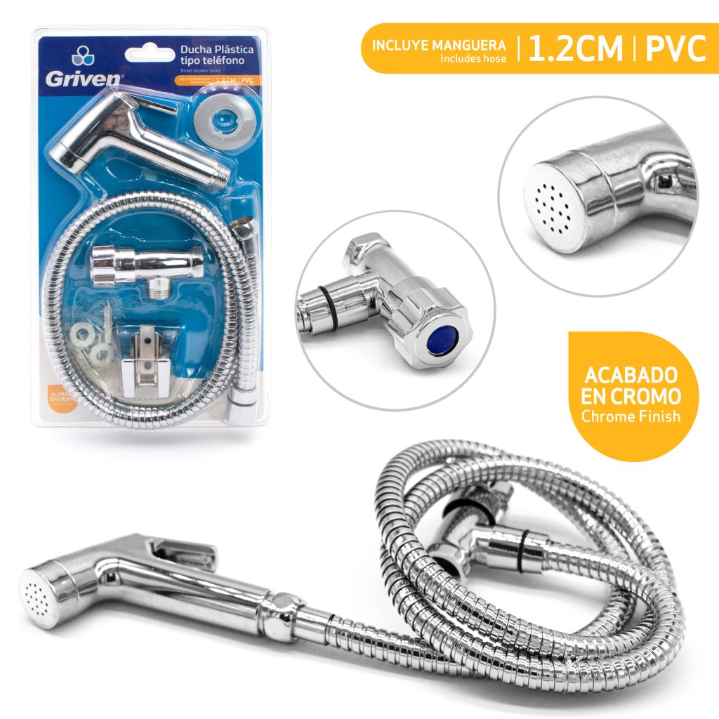 Ducha pvc tipo telefonocon llave de arresto GRIVEN (cromada)
