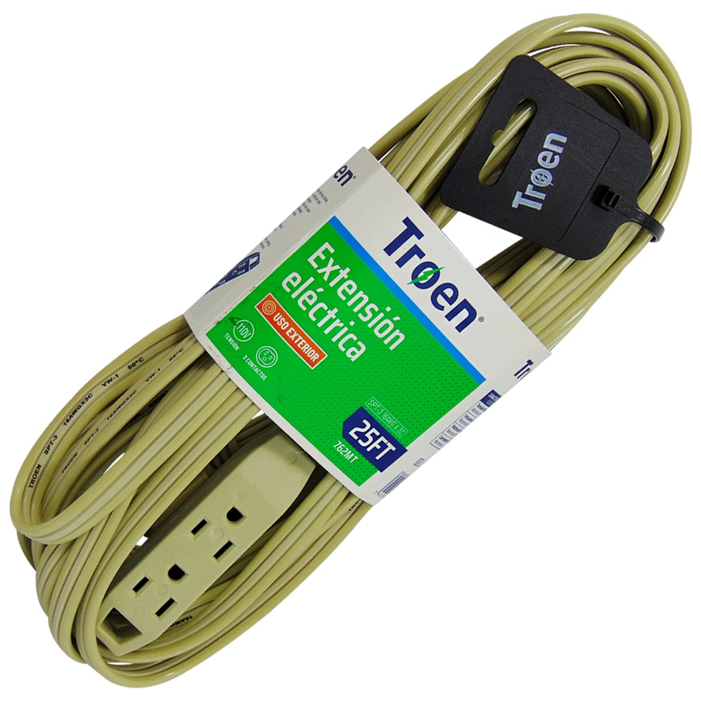EXTENSION ELECTRICA 25FT 3 TOMAS CON TIERRA TROEN