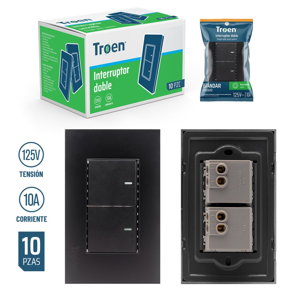 Interruptor doble TROEN (negro)