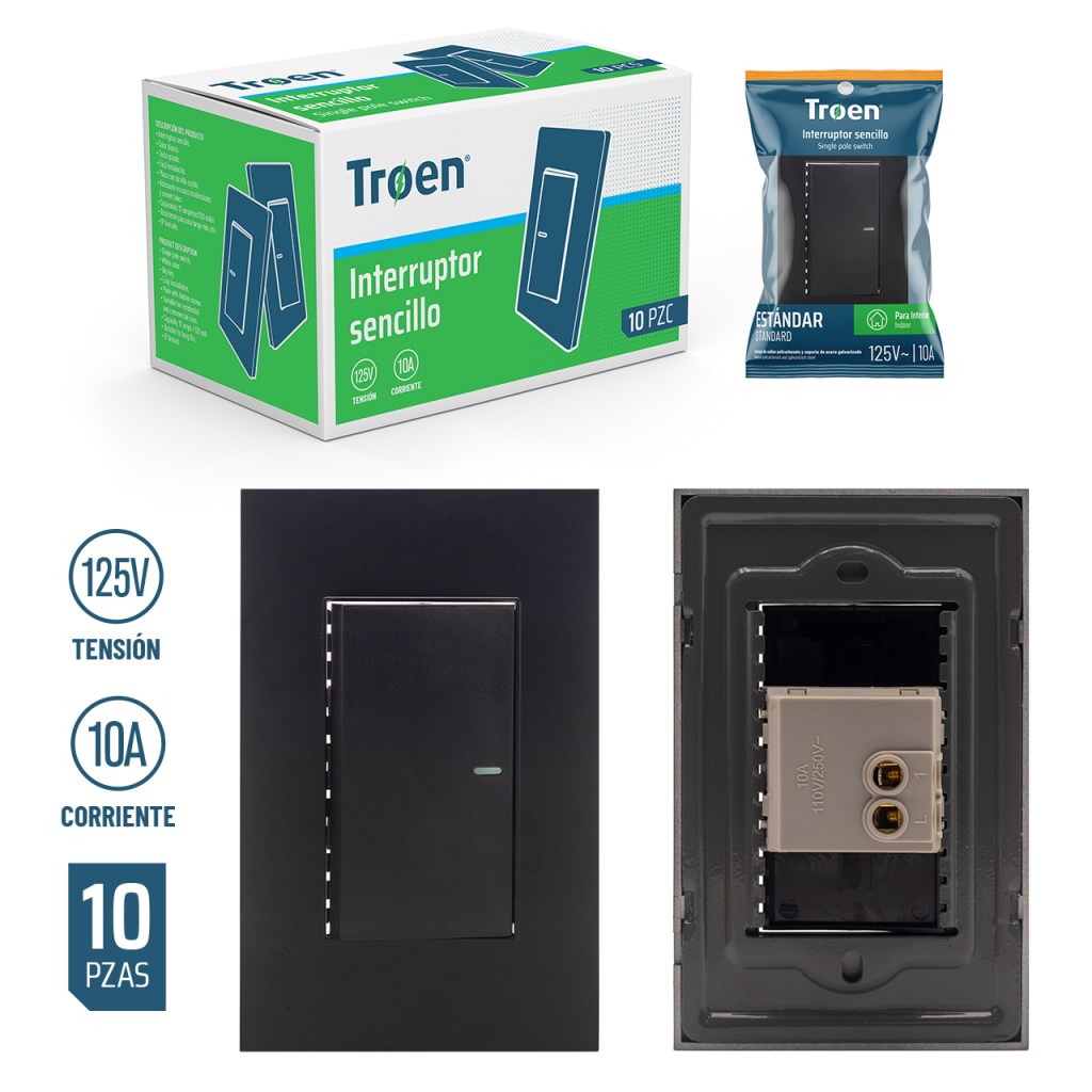 Interruptor sencillo TROEN (negro)