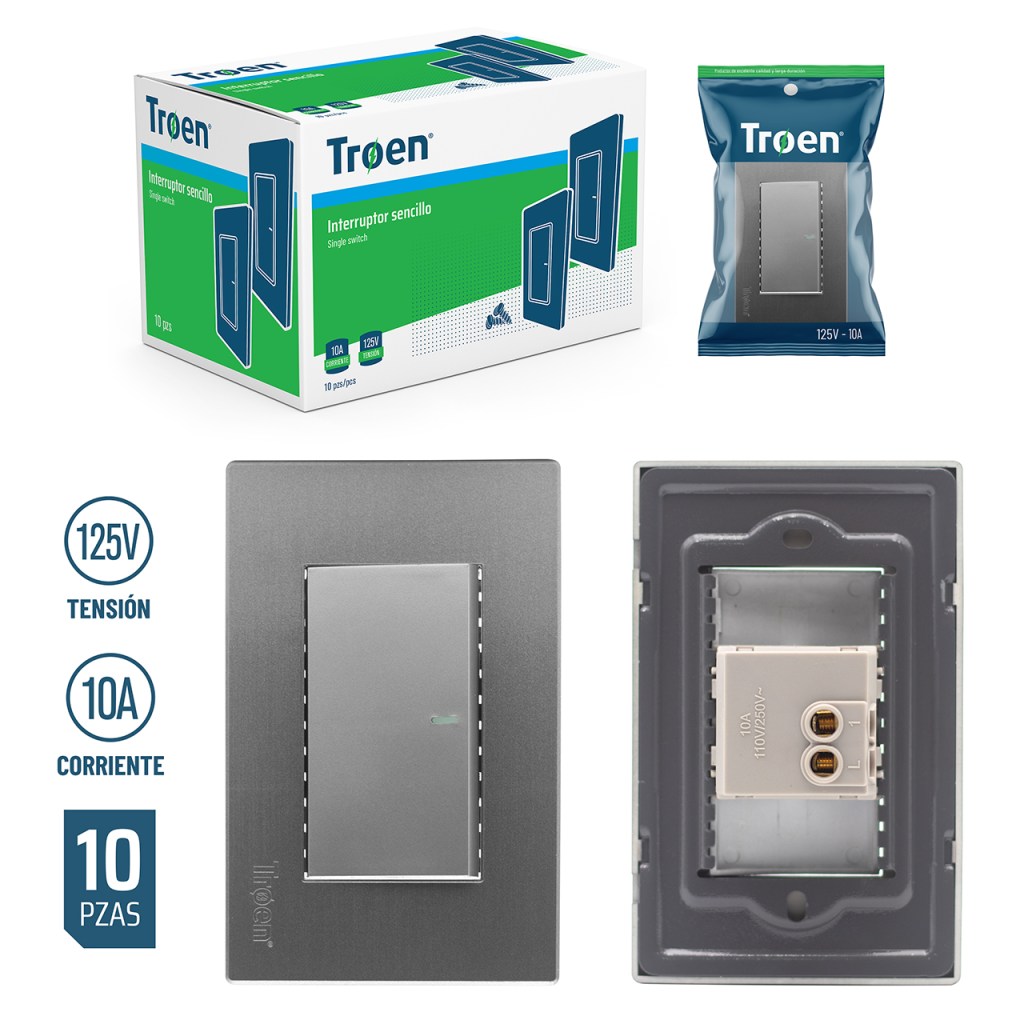 Interruptor sencillo TROEN (plateado)