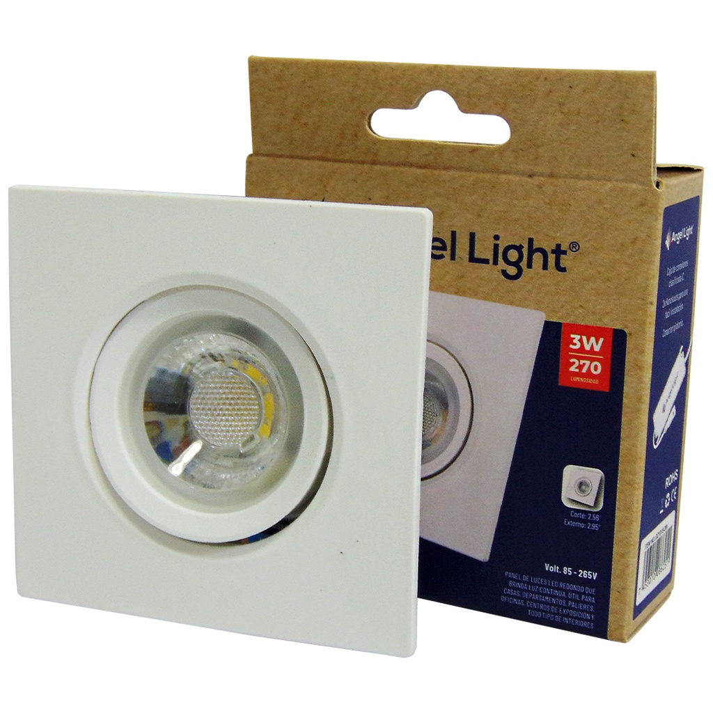 Lampara led cuadrada empotrar 3w ac85-265v 6400k ANGEL LIGHT (blanca)