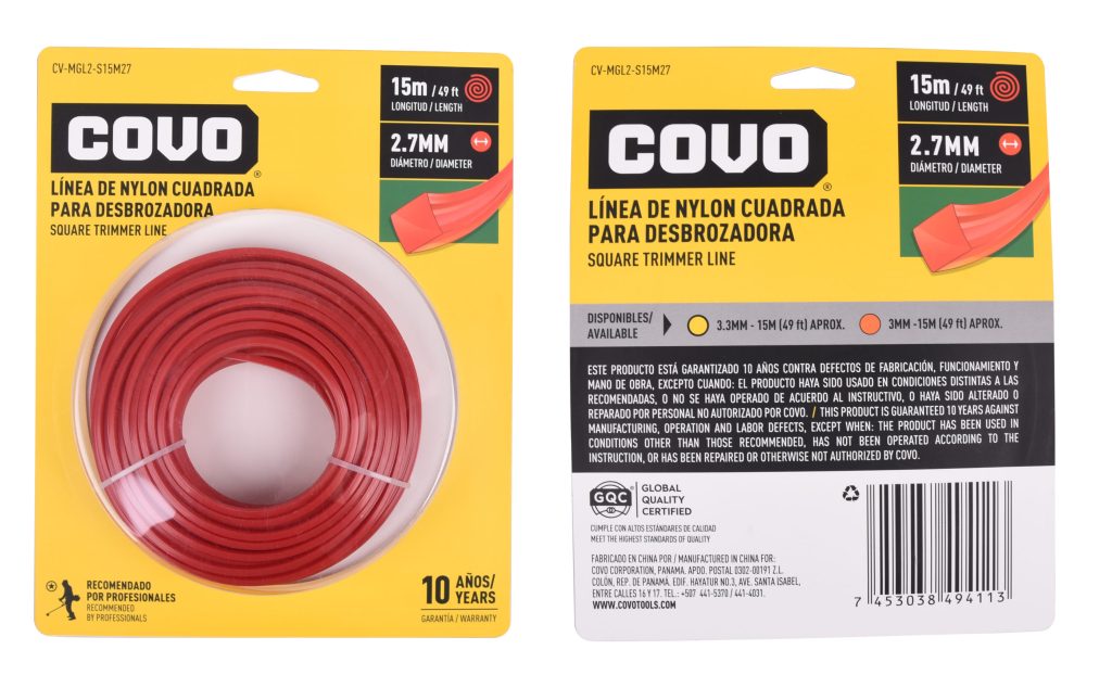 NYLON CUADRADO PARA DESMALEZADORA 15MTX2.7MM COVO 