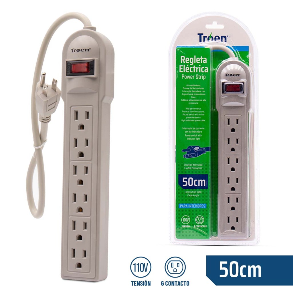 REGLETA ELECTRICA 6 TOMAS CON TIERRA TROEN 