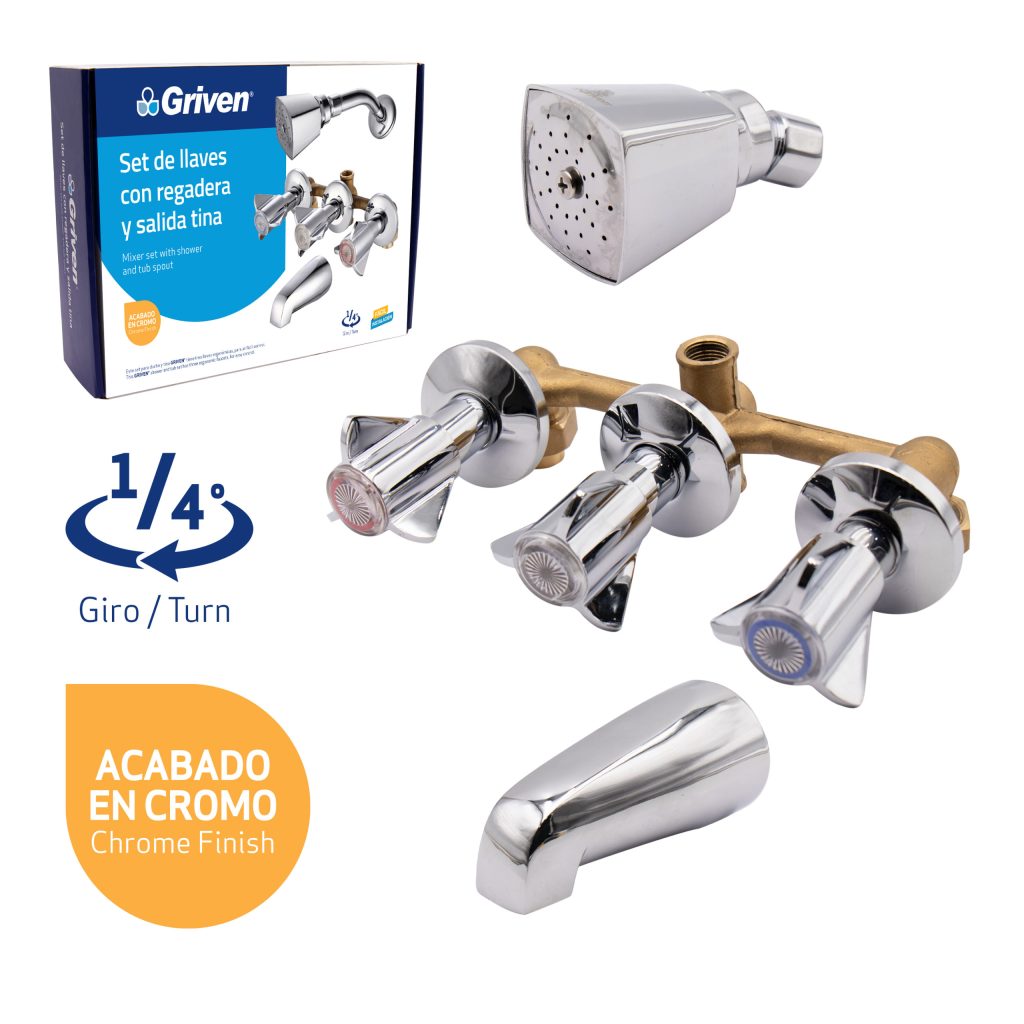 Griferia regadera y tina GRIVEN (cromado)
