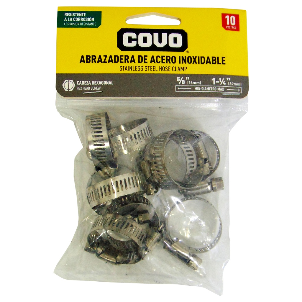 Abrazadera de acero inoxidable COVO (set 10Pzs)