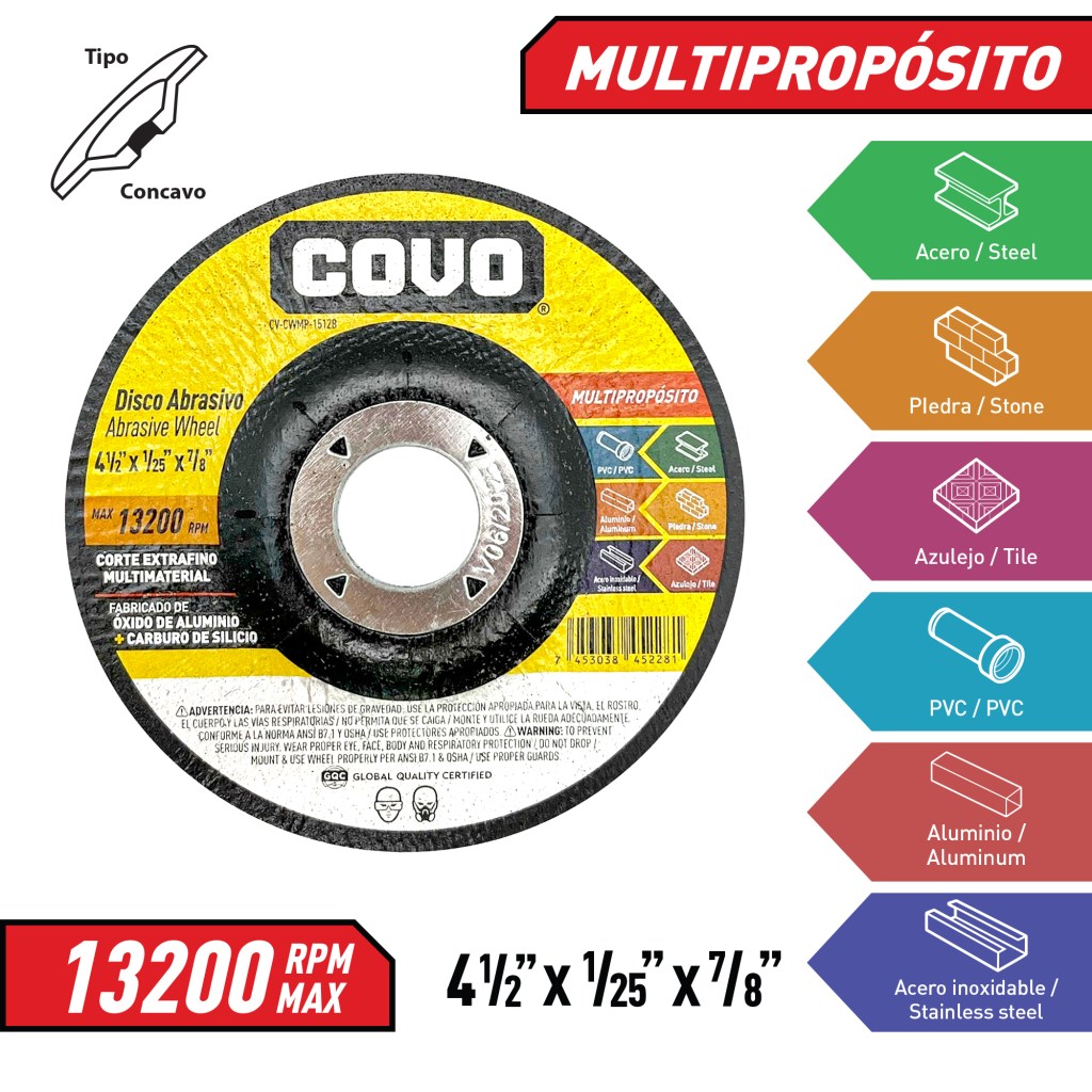 Disco abrasivo multiproposito COVO (centro deprimido)