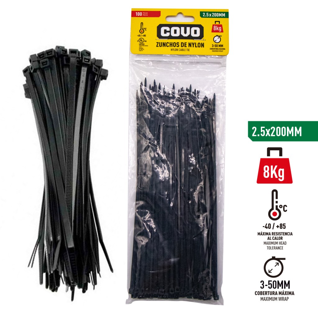 Tirrat nylon negro COVO (set 50pz)