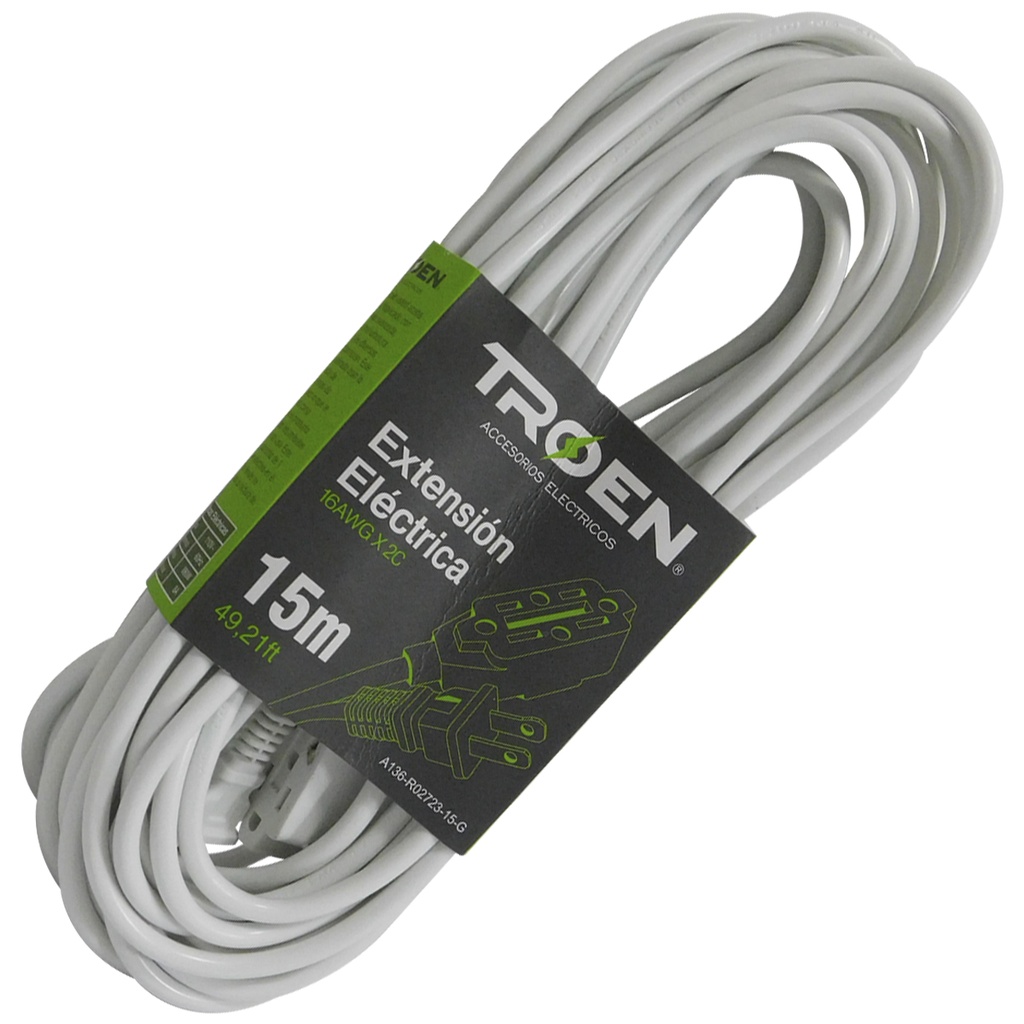 Extension electrica 15 metros TROEN (2 x 16awg)