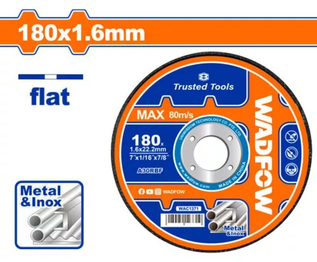 Disco de corte 7'' x 1,6mm WADFOW (centro plano)