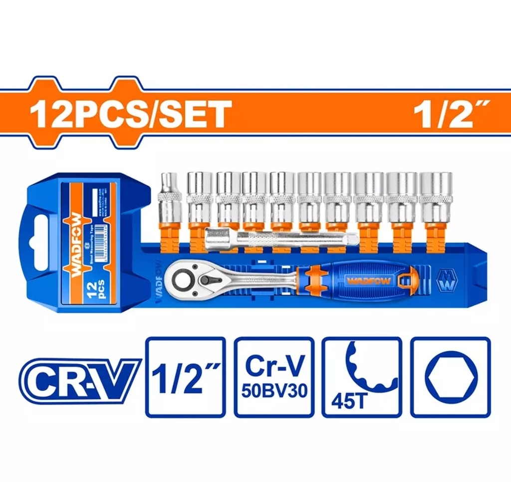 Rachet 1/2'' con dados mm WADFOW (set 12pz)