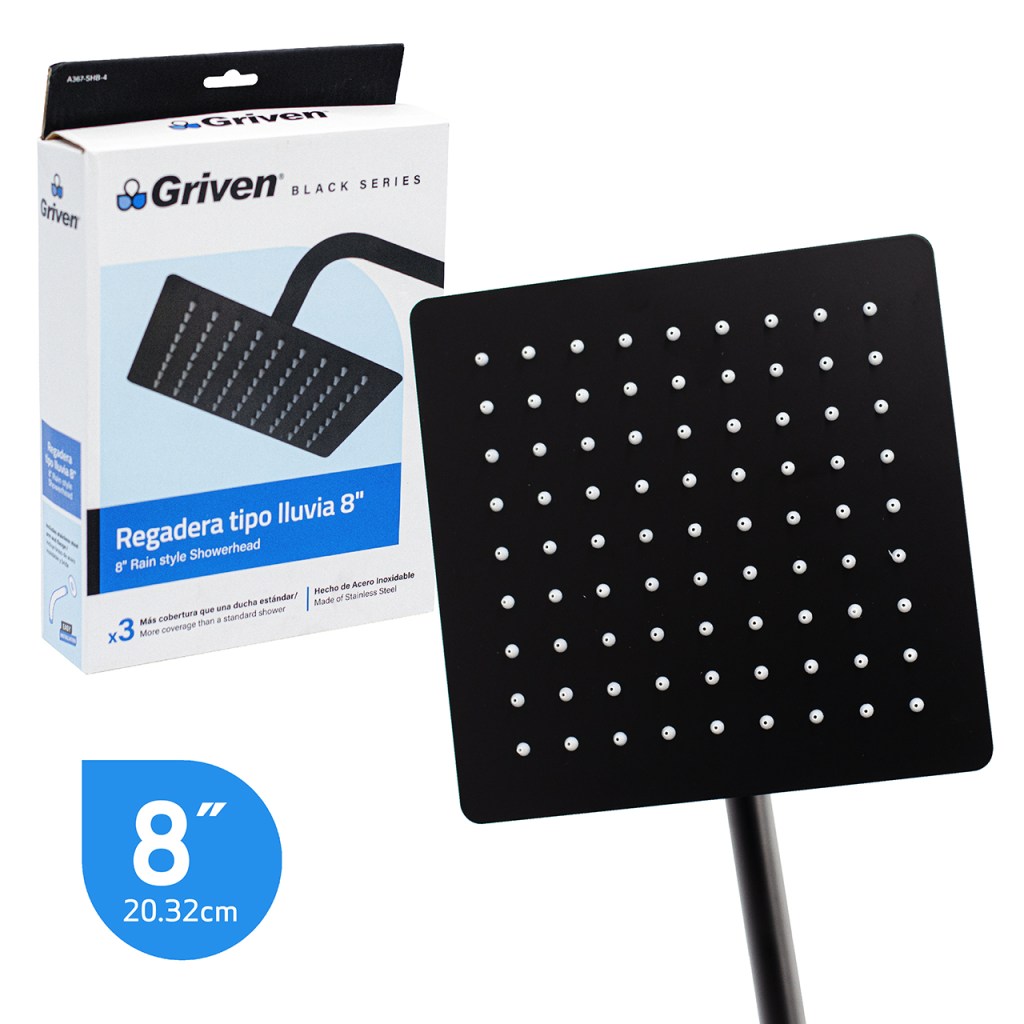 Regadera cuadrada con brazo GRIVEN (black)