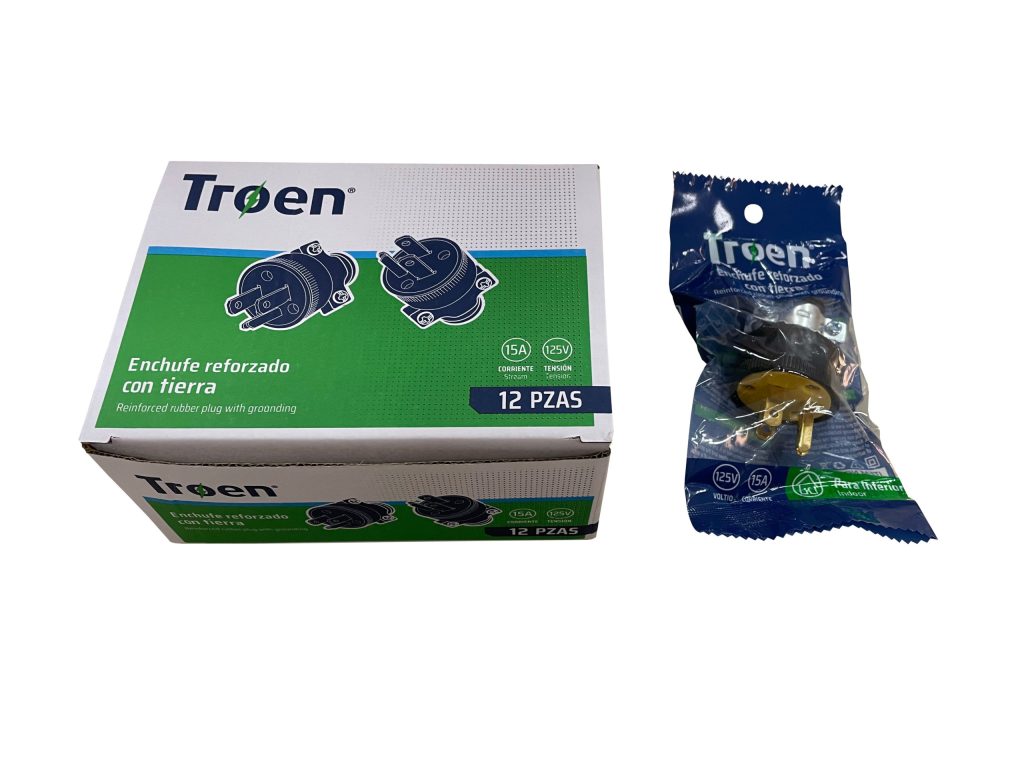 Enchufe de goma 2p + t TROEN (15amp)