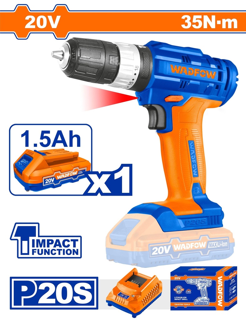 Taladro inalambrico 20v 3/8" WADFOW