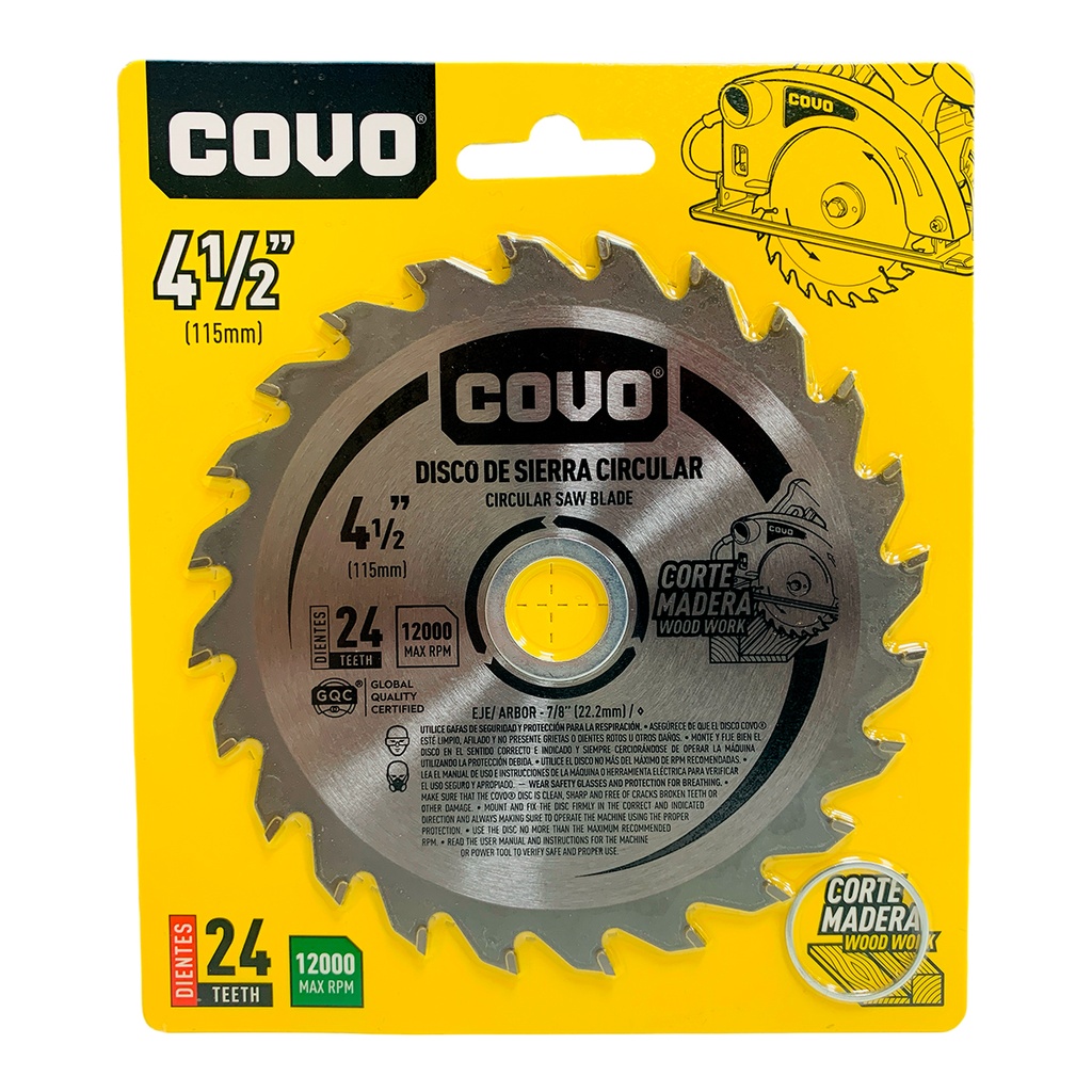 Disco de sierra 4.1/2'' x 7/8'' x 24 dientes COVO (corte de madera)