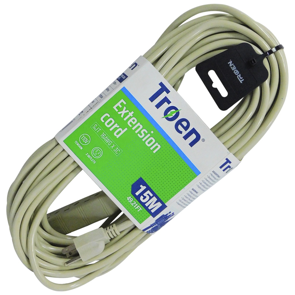 EXTENSION ELECTRICA CON REGLETA 3 TOMAS 15 MTS 16AWG TROEN