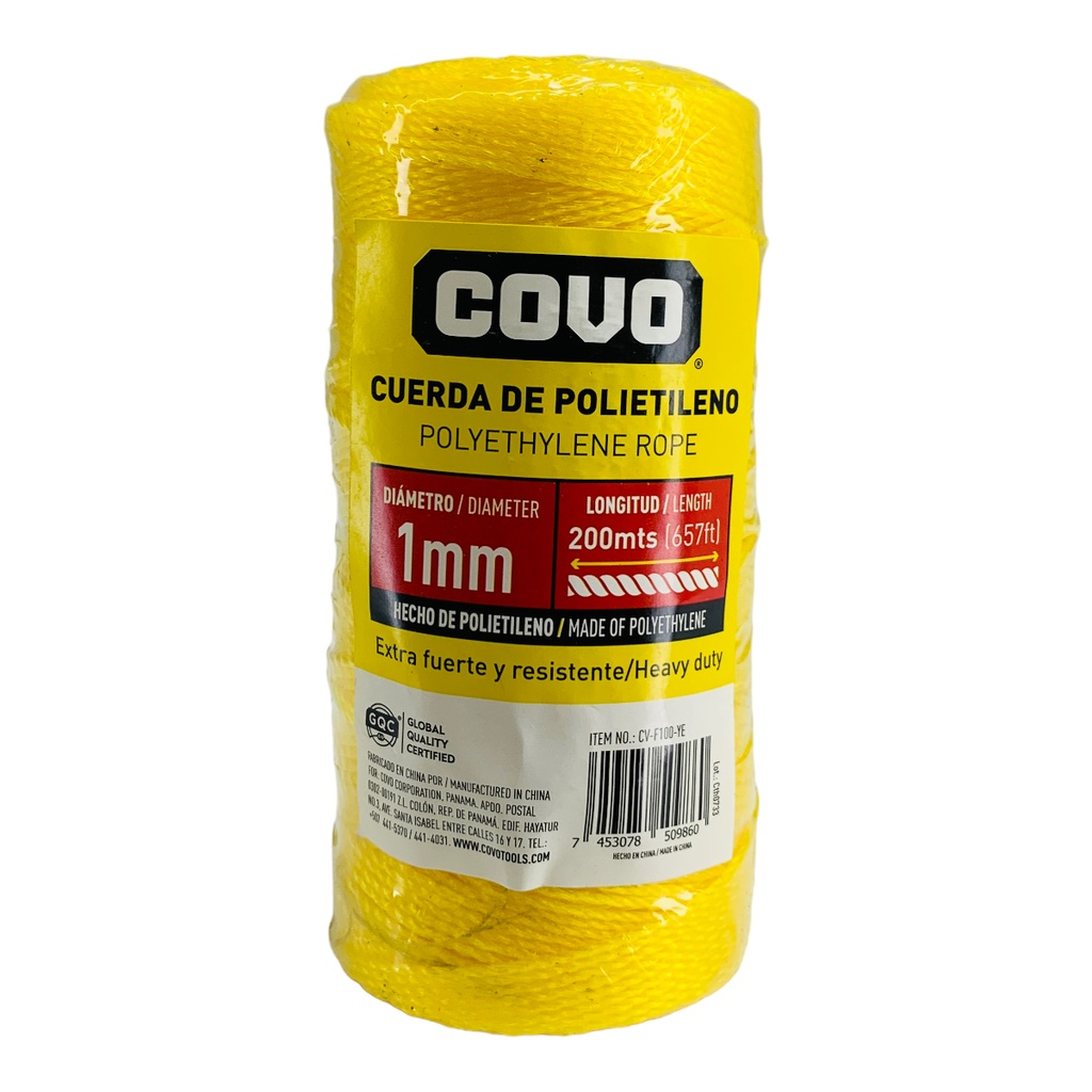 Cordel pp30 polietileno 1mm x 200mts amarillo COVO