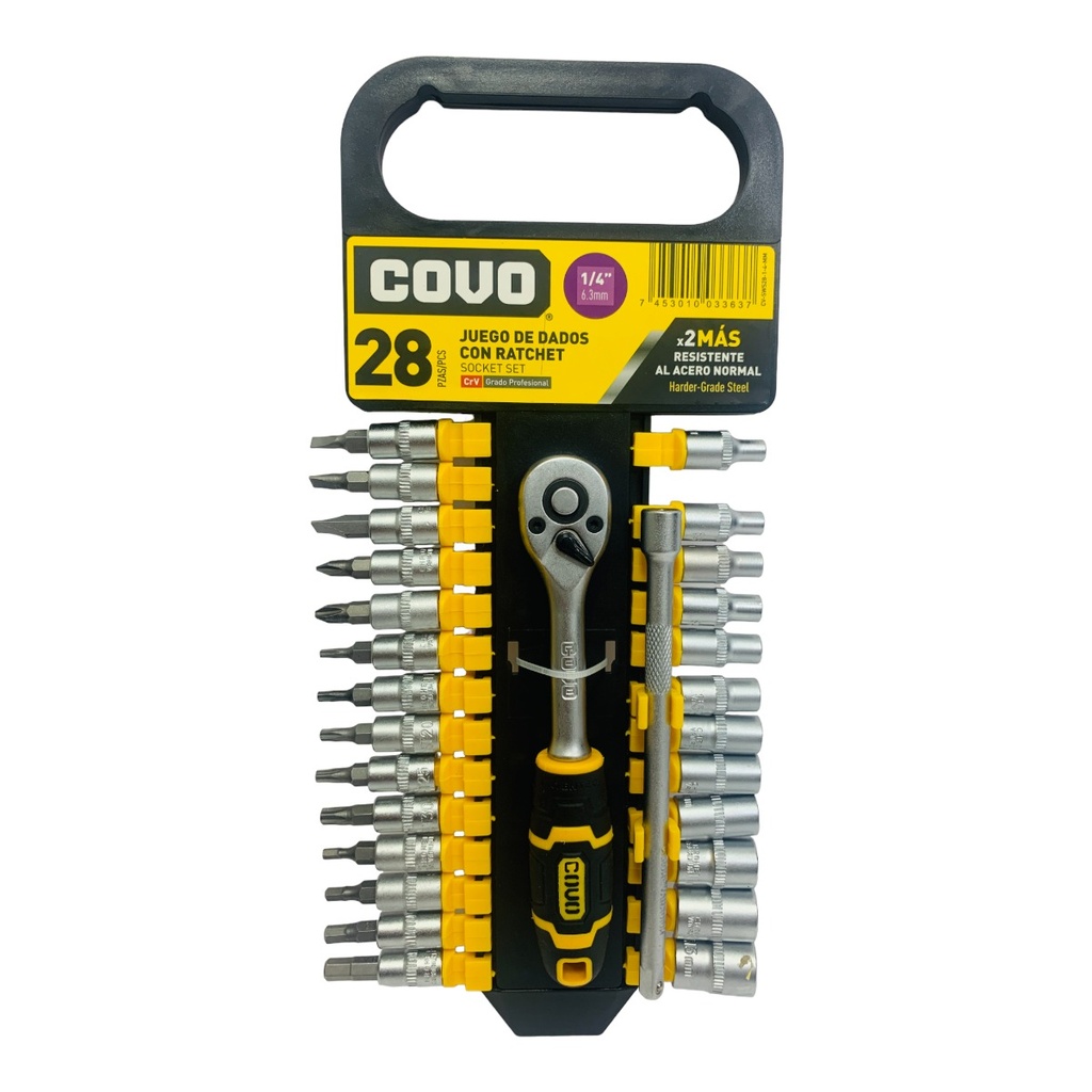 Dados y puntas con rachet 1/4" COVO (set 28pz)