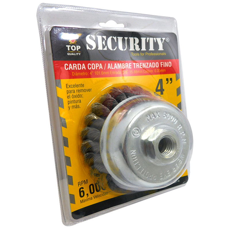 Cepillo de copa alambre entorchado 4'' SECURITY (rosca 5/8'')