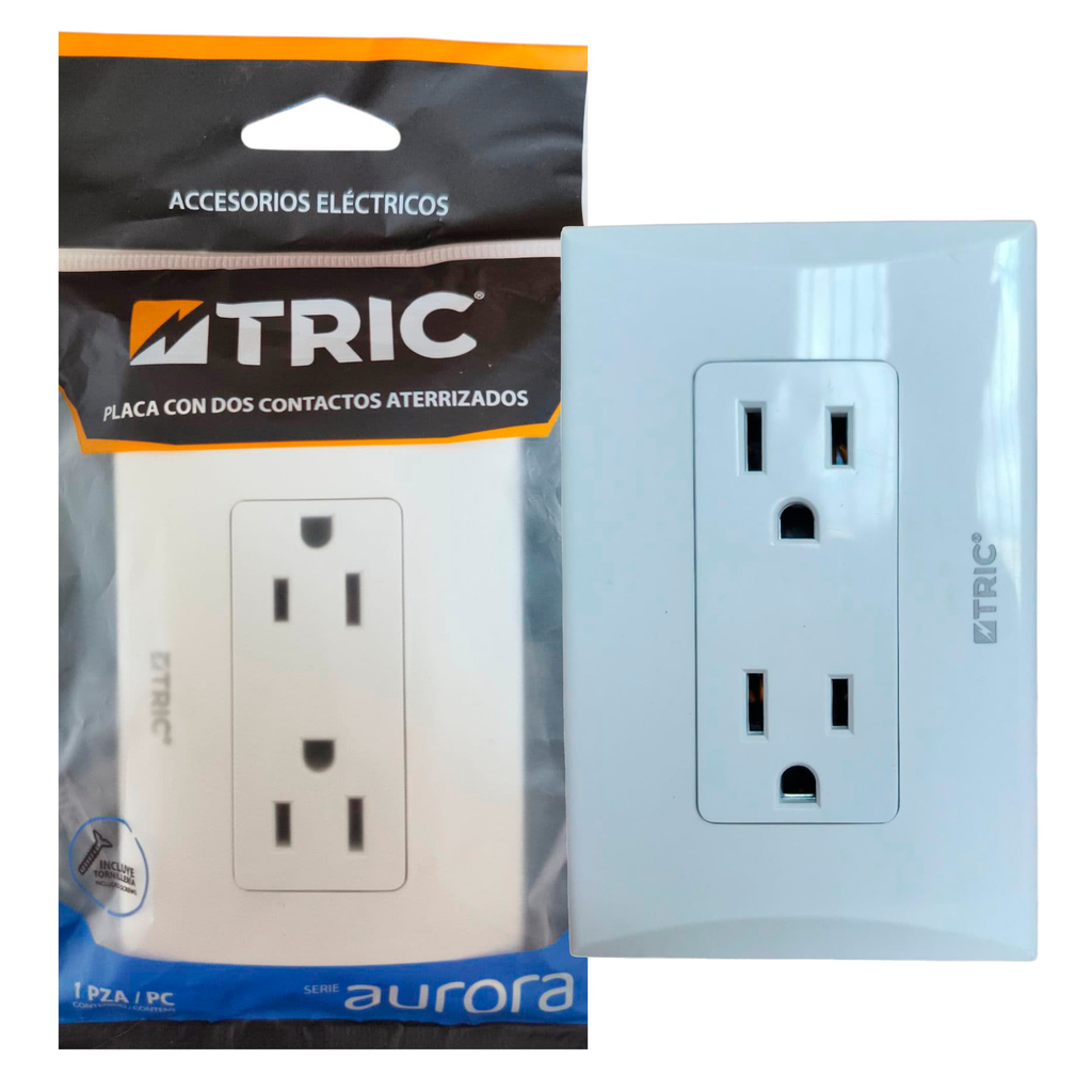 Tomacorriente doble 2p + t ac127-250v 10a blanco TRIC (aurora)