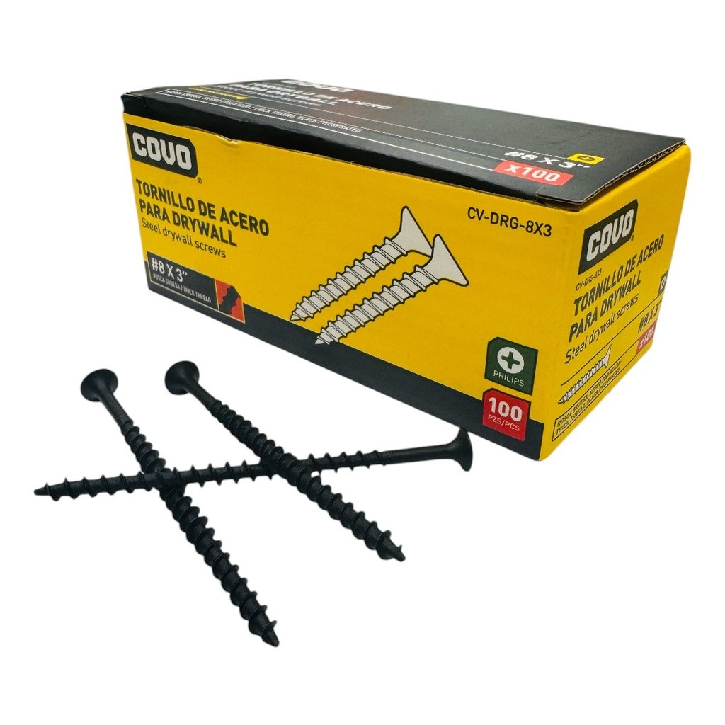 Tornillo para drywall #8 x 3" rosca gruesa COVO (100pz)