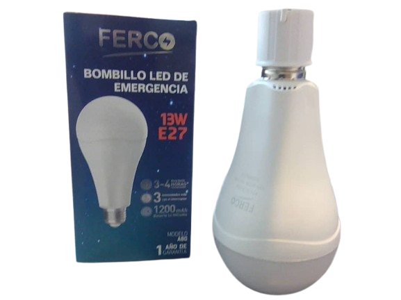 Bombillo led recargable 13w 1200mah e27 6500k ac100-240v FERCO (3-4 horas)