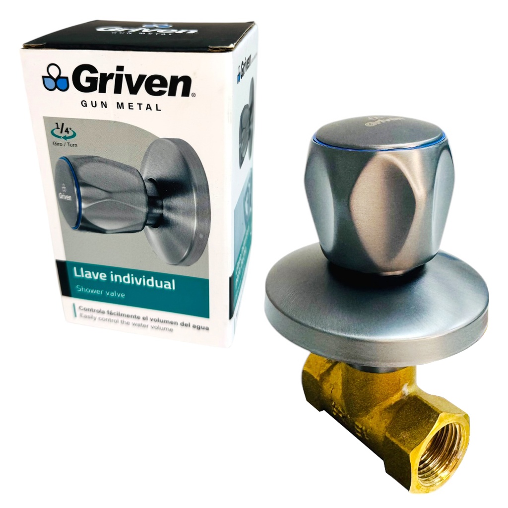 Llave de ducha individual hr1/2'' x hr1/2'' GRIVEN (Gun Metal)