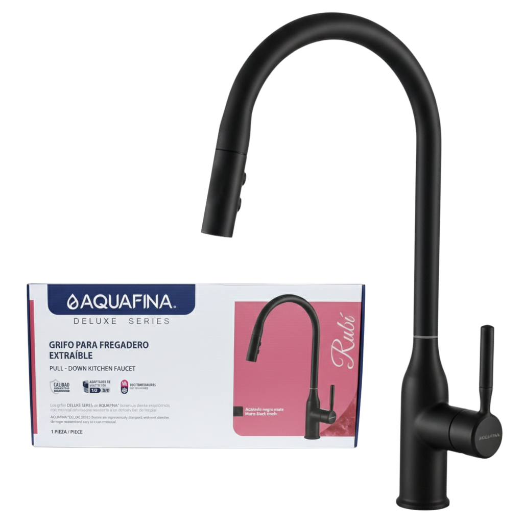 Grifería fregadero monomando cuello extensible rubi AQUAFINA (negro)